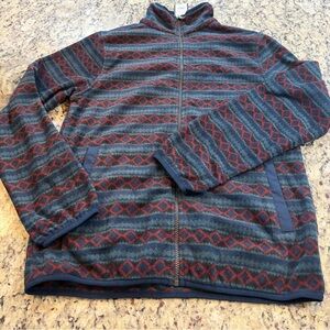 Original Use Men's Zip-Up Fleece Jacket in Navy & Red Pattern